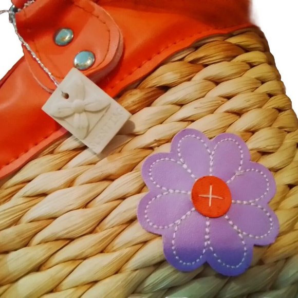 Basket Weaved Totebag 1960 S Orange Daisy Vintage Pz1 - Picture 3 of 8